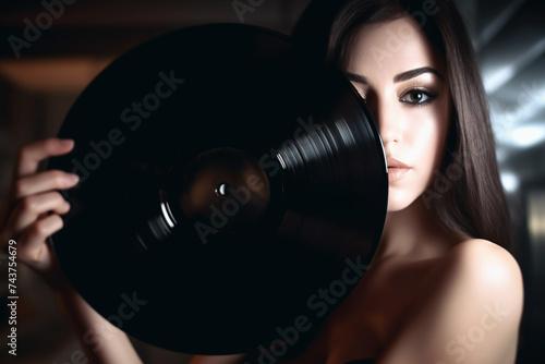Mysterious Woman Holding Vinyl Record