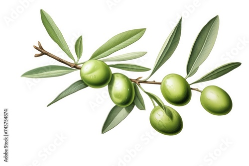 Wallpaper Mural Branch with green olives isolated on white background. Olive tree branch illustration. Object for cutting, your design, packaging Torontodigital.ca