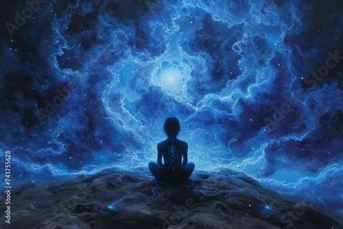 Spiritual practice meditation yoga energy hyperrealistic composition.