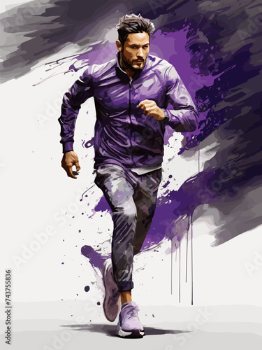 Watercolor vector illustration with a running man in sportswear on an abstract background.
