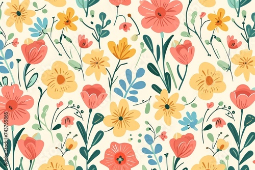 Wallpaper Mural Watercolor seamless Illustration of spring flowers with various types of flowers, concept of the arrival and onset of spring. Concept for wrapped cover paper Torontodigital.ca