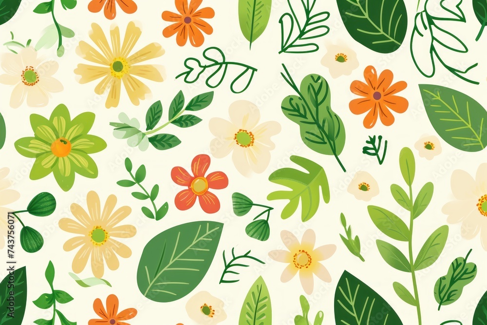 Watercolor seamless Illustration of spring flowers with various types of flowers, concept of the arrival and onset of spring. Concept for wrapped cover paper Watercolor seamless Illustration of spring flowers with various types of flowers, concept of the arrival and onset of spring. Concept for wrapped cover paper