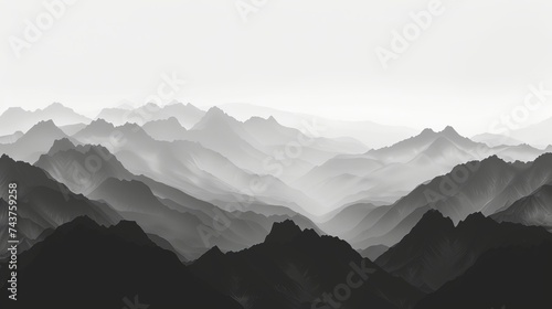 Silhouette of foggy mountains #743759258
