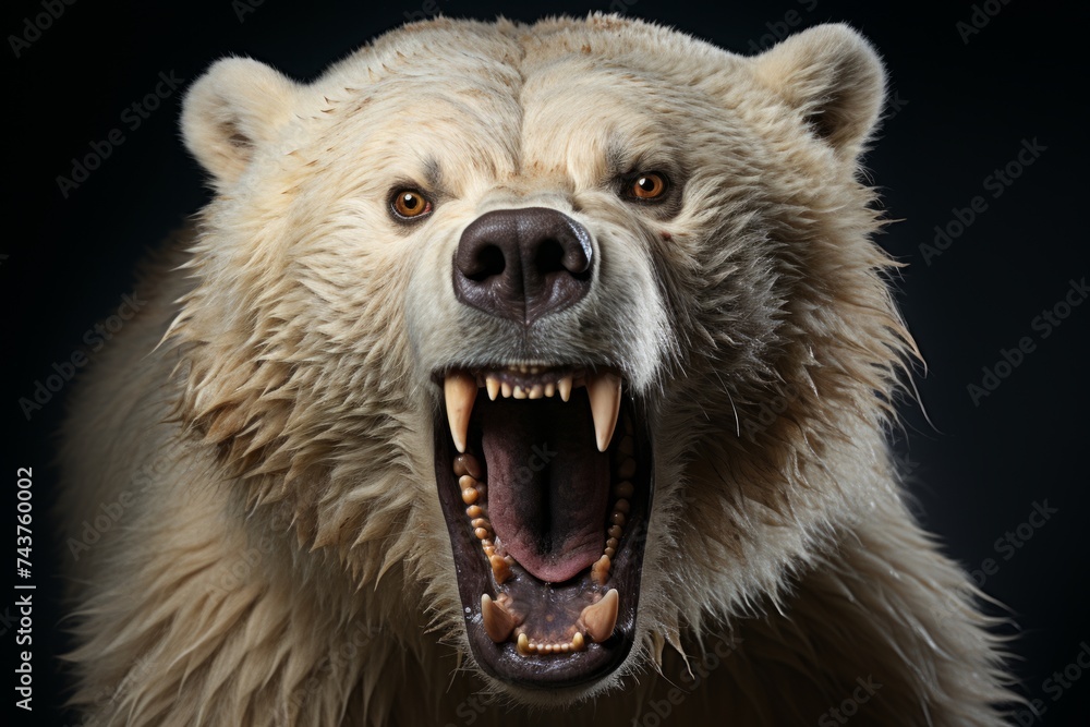 Majestic polar bear showcasing strength in a hyper-realistic portrait - obrazy, fototapety, plakaty 
