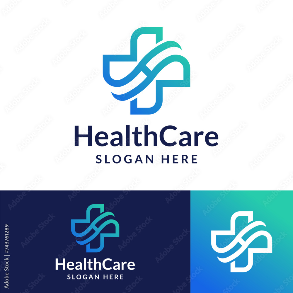 Obraz premium concept letter h with plus logo, health care logo design vector illustration