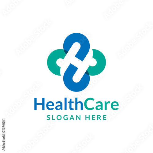 concept letter h with plus logo, health care logo design vector illustration