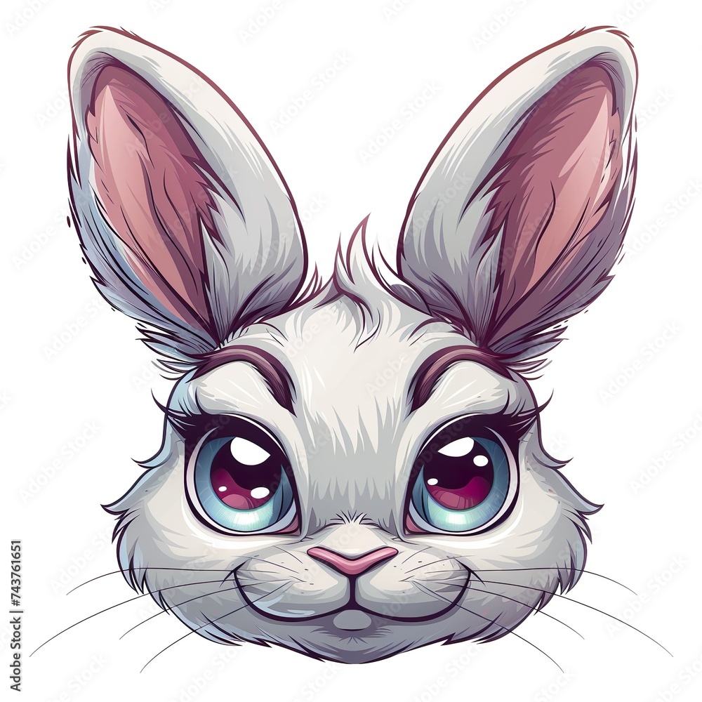cartoon face of a cute white bunny on while isolated background