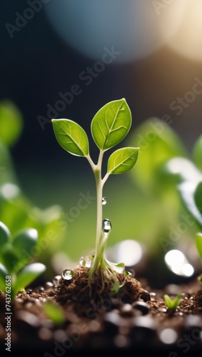 Young Green Sapling Sprouting in Fertile Soil Against a Sunlit Background