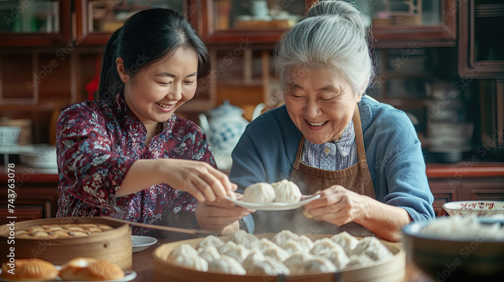 asian family is preparing new year dumplings
