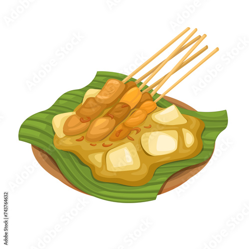 Sate Padang Indonesian Food Cartoon illustration Vector