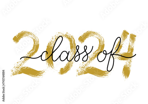 Class of 2024 lettering with dry brush stroke. Congratulations to graduates typography poster. Easy to edit vector template for greeting card, banner, label, t-shirt, etc.