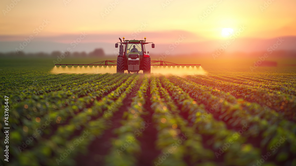 Fototapeta premium system in the field - crop sprayer spraying pesticide on a field