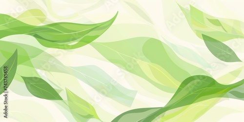 Elegant abstract composition with flowing green leaves and waves, embodying a dynamic yet serene natural energy.