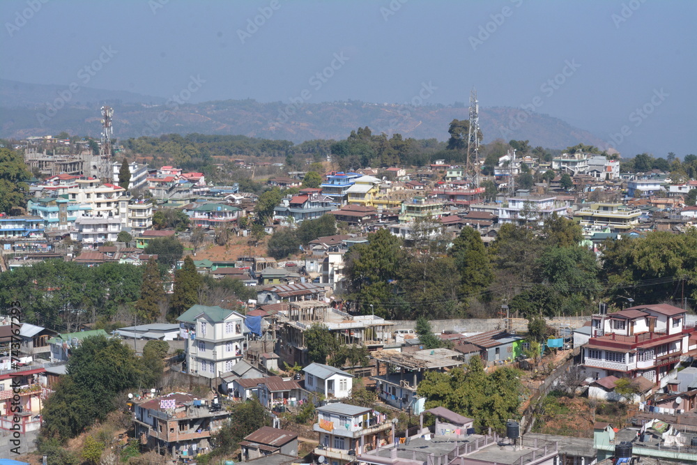 A beautiful Sunny Panoramic view of Shillong city.  Capital city of Meghalaya, India.