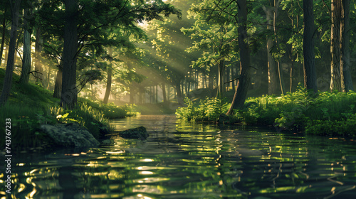 Landscape with forest and river.