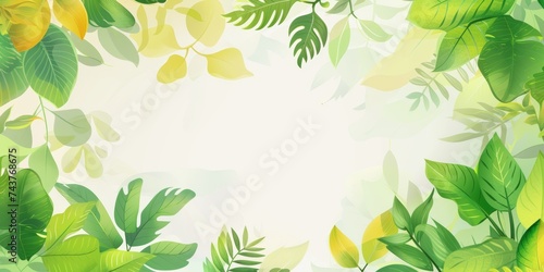 Radiant and fresh floral design, with vivid green leaves and yellow flowers, creates an invigorating, springtime atmosphere. © BackgroundWorld