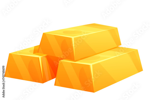 Gold bad stack of bricks, shiny treasure game asset isolated on white background