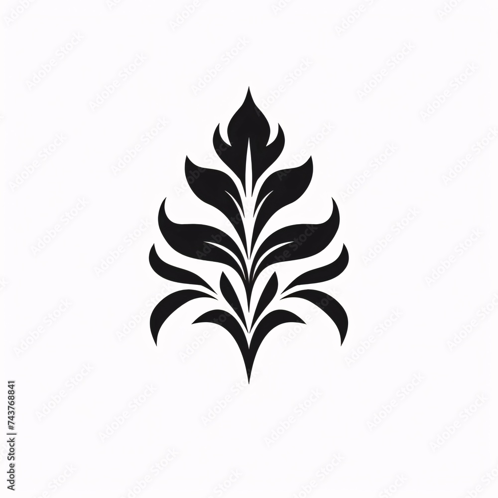 Black silhouette, tattoo of a leaf on white background. Vector.