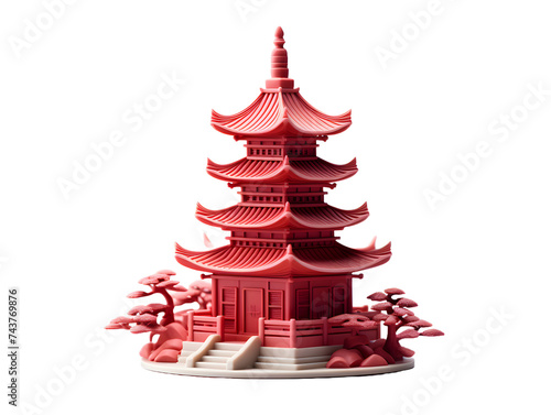 Miniature Wooden Pagoda Isolated on Transparent Background. Sacred Buildings of Buddhism