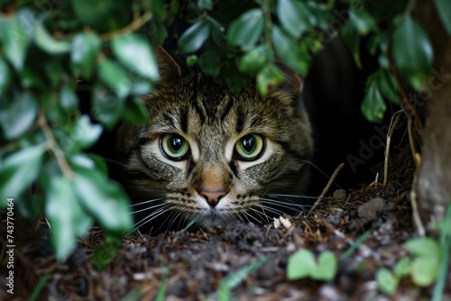 Wallpaper Mural Gato escondido entre hojas, observando atentamente Torontodigital.ca