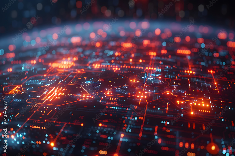 Abstract Circuit Board With Red and Blue Lights Abstract Circuit Board With Red and Blue Lights