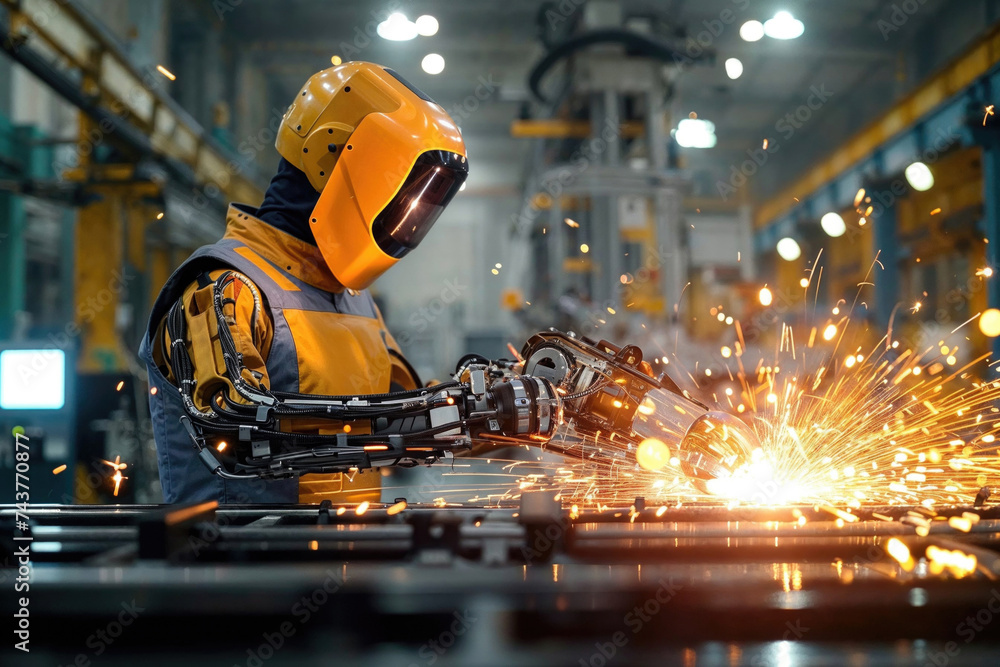 © ADDICTIVE STOCK - Robotic arm welding in an automated factory setting Generative AI image
