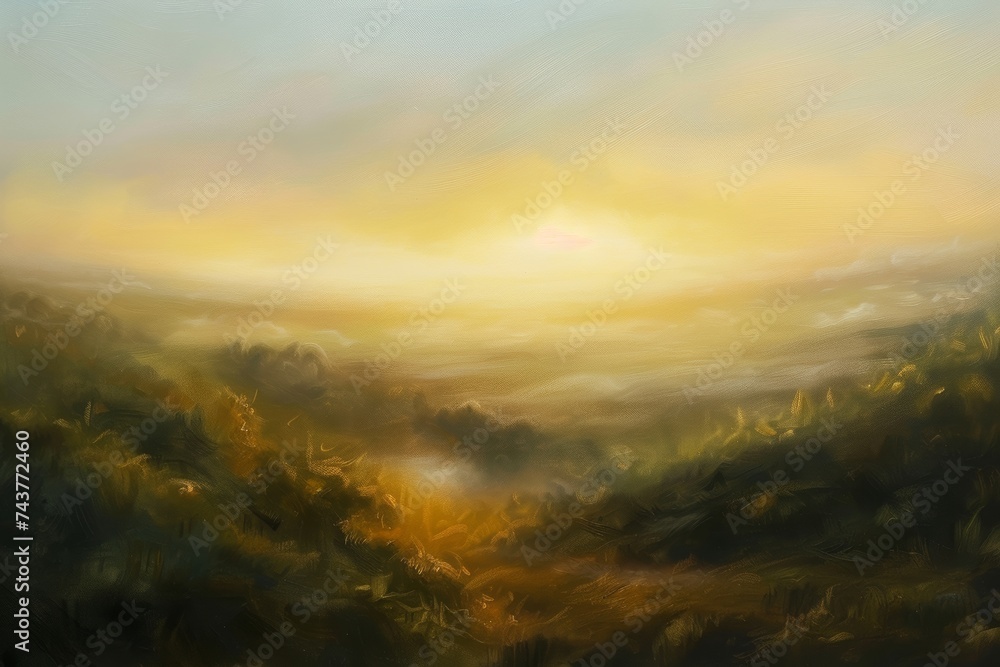 Sunset Painting Over Valley. Generative AI