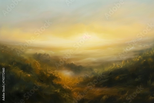 Sunset Painting Over Valley. Generative AI © Lukasz Czajkowski