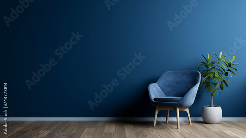 Mock up Living room interior design with blue sofa, blank blue wall with empty space
