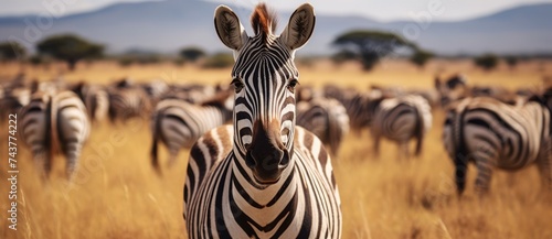 Zebra in the savannah at sunset