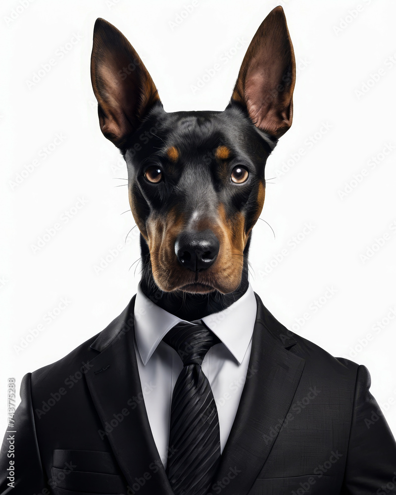 Dog wearing suit and tie.