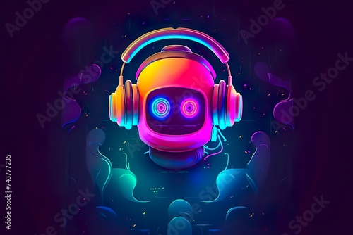 Portrait of beautiful young woman listening to music with headphones. llustration, A girl with headphones in a colorful vivid background, An illustration MADE WITH AI 