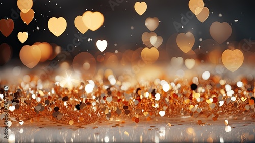 A multitude of shimmering gold hearts, bright and radiant, float gracefully through the air