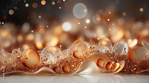 A stunning gold and white background adorned with elegant hearts, creating a whimsical and romantic atmosphere