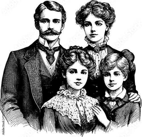 Vintage Family Portrait Engraving