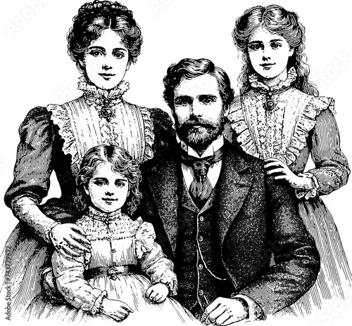 Vintage Family Portrait Engraving
