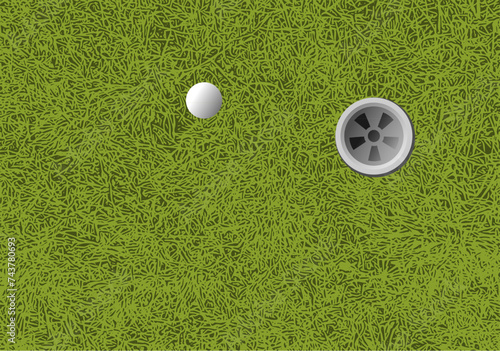 Vektor Rasen Golfplatz - Golfloch und Golfball - Grüne Rasenfläche - Sport Wettkampf