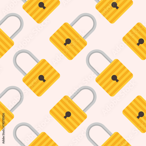 Yellow padlocks. Seamless pattern with colorful locks on a color background. Vector Cyber attack security pattern seamless with keylock