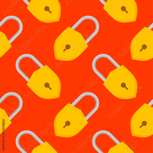 Yellow padlocks. Seamless pattern with colorful locks on a color background. Vector Cyber attack security pattern seamless with keylock