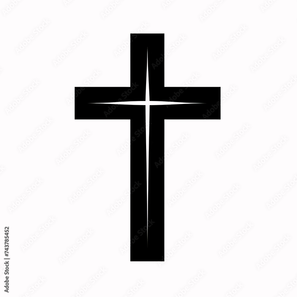 Black silhouette, tattoo of a crucifix on white isolated background. Vector.