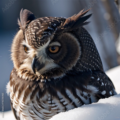 Snowy Owl Perched in Winter, Chilly, Snowy, Frosty.