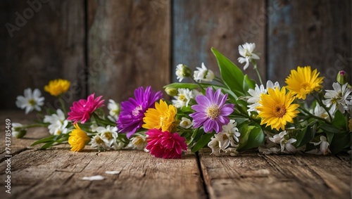Vibrant chrysanths and delicate cut flowers arranged on a rustic wooden surface, capturing the essence of floristry and bringing the beauty of nature indoors