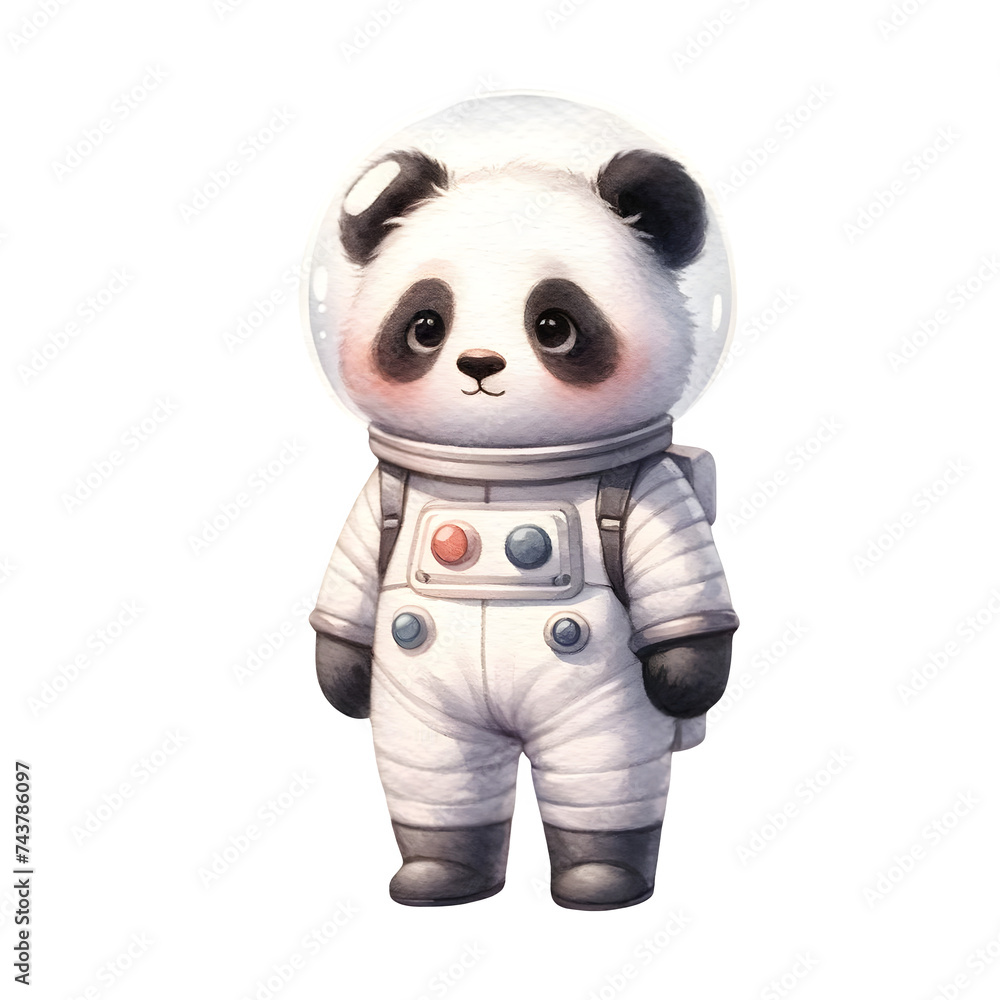Cute watercolor animal character as an astronaut clipart of panda Cute watercolor animal character as an astronaut clipart of panda