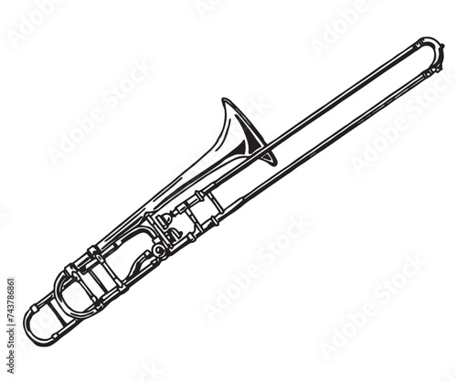 Vector realistic line ink illustration of the trombone