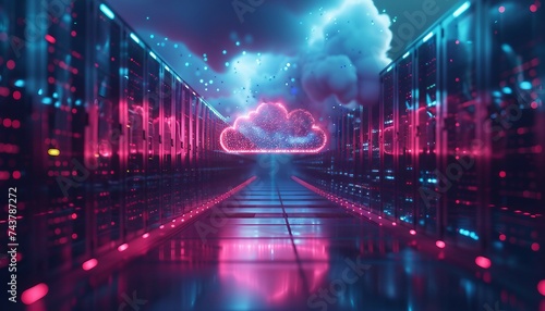 Seamless Data Migration to the Cloud, seamless data migration to the cloud with an image showing data being transferred from on-premises servers to cloud storage, AI photo