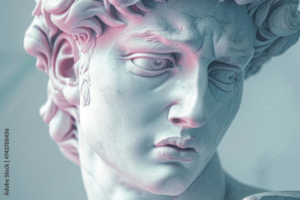 statue of an enigmatic figure with mesmerizing pink eyes, exuding an aura of mystery and fascination
