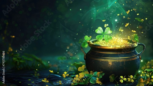 pot of magic gold , happy st patricks day