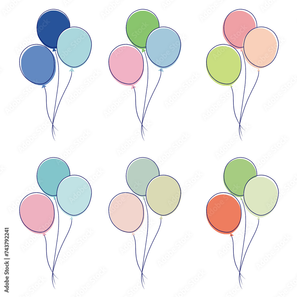 Collection of balloons illustration. Balloon drawing set.