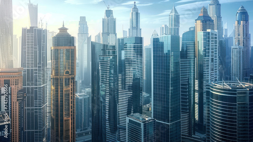 Skyscrapers in modern city, International corporations, Banks and office buildings.