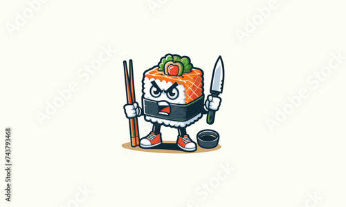 character of sushi angry vector illustration flat design